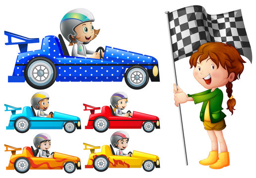 Kids in racing cars
