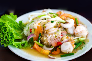 Seafood salad with vermicelli in Thai Style