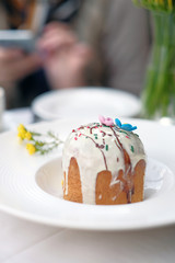 Traditional easter cake at restaurant table