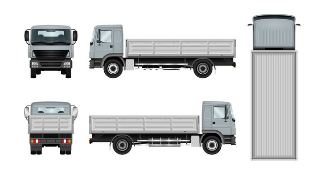 Work truck template. Vector isolated lorry on white. The ability to easily change the color. All sides in groups on separate layers. View from side, back, front and top.