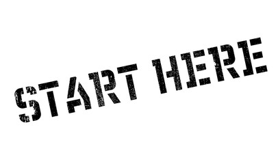 Start Here rubber stamp. Grunge design with dust scratches. Effects can be easily removed for a clean, crisp look. Color is easily changed.