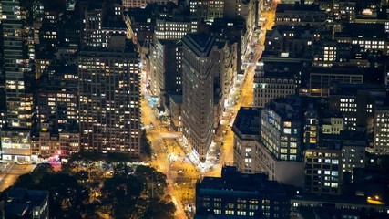 New York Manhattan The Flatiron district Rooftop view night Timelapse
