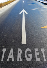 The word target on the road with an arrow pointing straight ahead, background for business  concept.