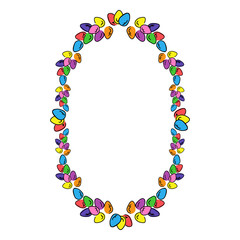 Easter eggs colored oval photo frame. Multicolored bright border to design greeting cards.