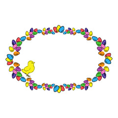 Easter eggs and chicken colored oval photo frame.