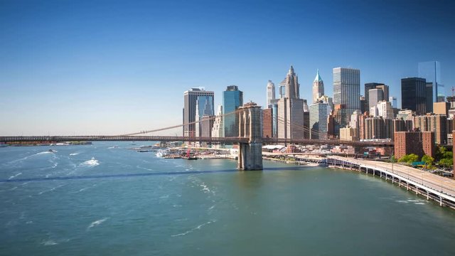 New York Brooklyn bridge Fast Ferry boat moving Day timelapse