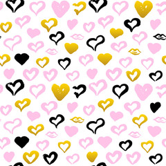 Hand Drawn Hearts Seamless Pattern
