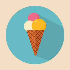 Ice cream flat icon with long shadow. Vector illustration