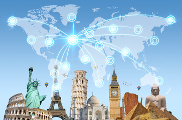 Famous landmarks of the world connected to each other