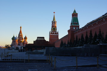 View of Red Square with St. Basil's Cathedral and Moscow Kremlin in background, Moscow, Russia