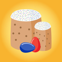 Easter cakes and eggs. Orthodox holidays and traditional food.