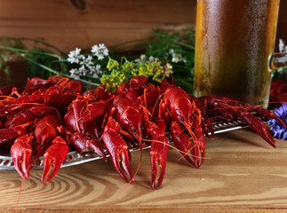 boiled crayfish with cold beer