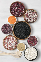 Various beans in bowls
