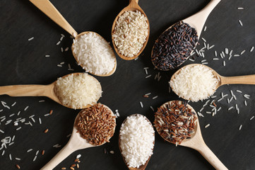 Various rice in spoons