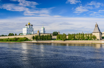 Fototapeta na wymiar Ancient Kremlin in Pskov in the summer Sunny day, Russia