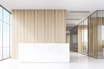 Office with glass and wooden walls
