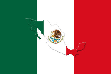 Mexican National Flag With Eagle Coat Of Arms and Mexican Map 3D Rendering