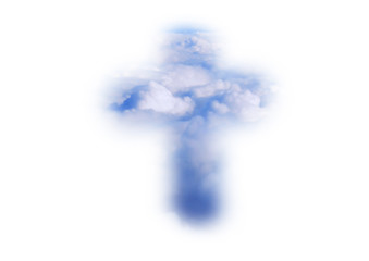 Fototapeta premium A cross of clouds, heaven. Religious Christian easter background