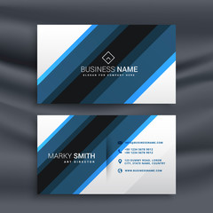 blue and white business card in diagonal lines shapes