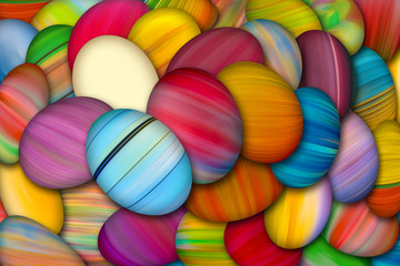 Colorful painted Easter eggs on a pile, resurrection holiday background