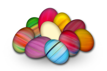 Fototapeta na wymiar Colorful painted Easter eggs on a pile, isolated on white, resurrection holiday background
