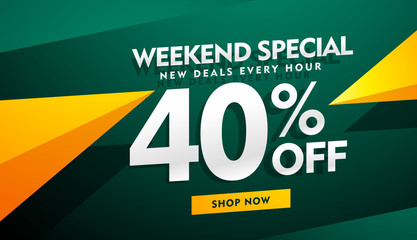 Fototapeta premium weekend special sale banner design in green and yellow color