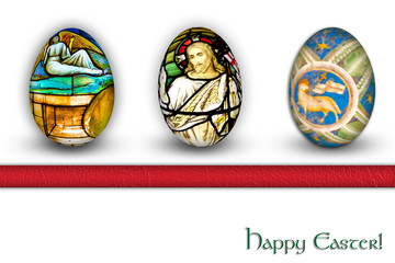 Easter eggs, colorful painted christian religious motives
