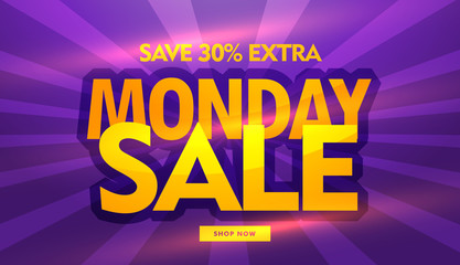 monday sale banner design with purple background