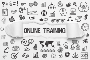 Online Training / weißes Papier mit Symbole