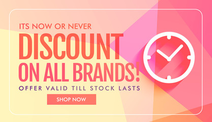 discount and sale banner design with clock icon
