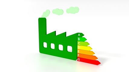 Green factory next to an energy efficiency graph