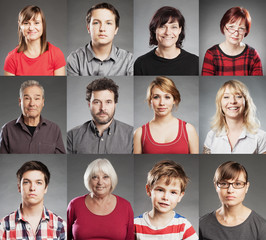 Gruppe von Menschen, Porträt Collage aus zwölf einzelnen Bildern