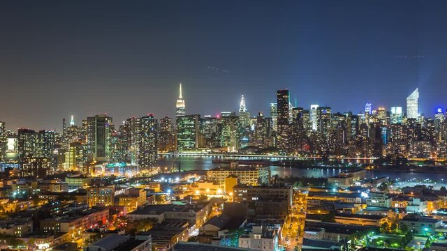 New York Manhattan at night View from Queens Timelapse
