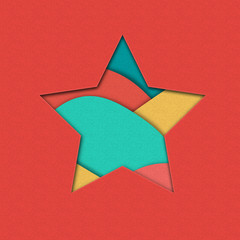 A paper cut-style digital illustration of a star-shaped hole filled with colorful paper-like mountains