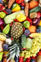 Poster Ripe and tasty fruits and vegetables background © 5second
