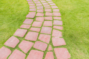 Curved red brick walkway