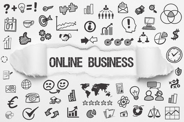Online Business / weißes Papier mit Symbole