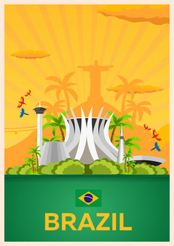 Travel poster to Brazil. Vector flat illustration.