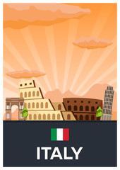 Travel poster to Italy. Vector flat illustration.