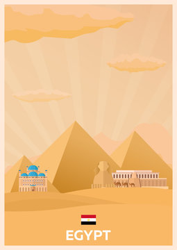 Travel poster to Egypt. Vector flat illustration.