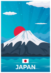 Travel poster to Japan. Vector flat illustration.