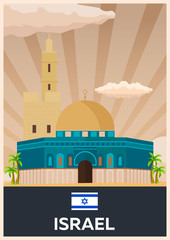 Travel poster to Israel. Vector flat illustration.