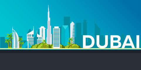 Obraz premium Travel banner to Dubai. Vector flat illustration.