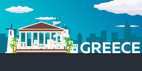 Fototapeta premium Travel banner to Greece. Vector flat illustration.
