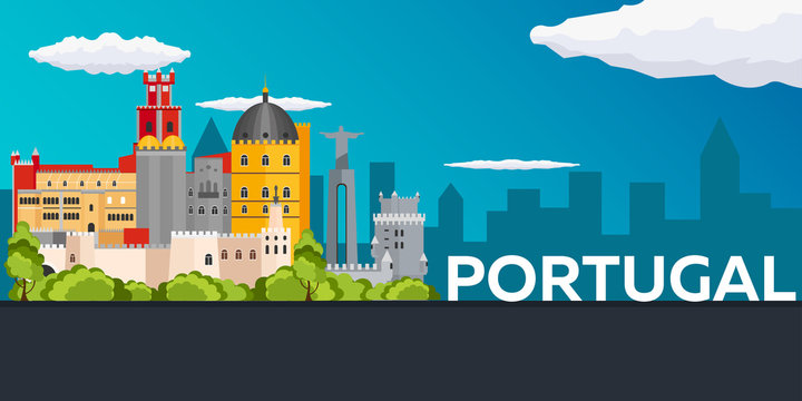 Travel banner to Portugal. Vector flat illustration.