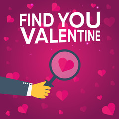 Happy Valentines Day. Find You Valentine. Background with hearts. Vector flat illustration.