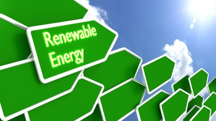 Green arrows with the words renewable energy