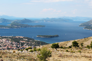 Fototapeta na wymiar View from Srd mountain to Mljet island, Croatia