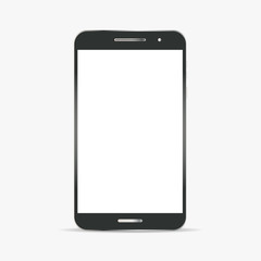Realistic black and grey smart phone isolated on white background. Smart phone mockup with blank screen. Vector illustration