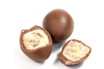 Chocolate candies isolated on white background.